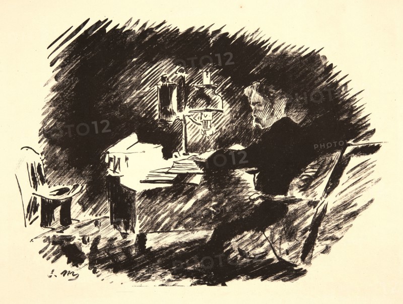 Ãâdouard Manet (French, 1832 - 1883). The Raven (Le corbeau): Once upon a Midnight Dreary (sous la lampe), 1875. From The Raven (Le corbeau). Lithographs with cover and text on wove paper.