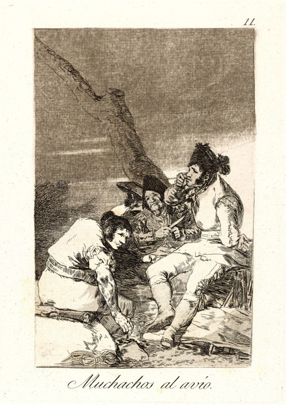 Francisco de Goya (Spanish, 1746-1828). Muchachos al avÃ­o. (Lads making ready.), 1796-1797. From Los Caprichos, no. 11. Etching, burnished aquatint, and burin. Plate: 215 mm x 151 mm (8.46 in. x 5.94 in.).