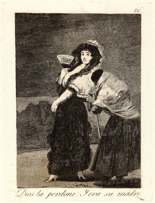 Francisco de Goya (Spanish, 1746-1828). Dios la perdone: Y era su madre. (For heaven's sake: and it was her mother.), 1796-1797. From Los Caprichos, no. 16. Etching, aquatint, and drypoint. Plate: 196 mm x 148 mm (7.72 in. x 5.83 in.).