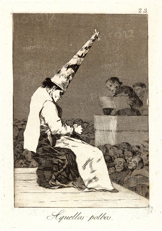Francisco de Goya (Spanish, 1746-1828). Aquellos polbos. (Those specks of dust.), 1796-1797. From Los Caprichos., no. 23. Etching, burnished aquatint, and drypoint on cream laid paper. Plate: 215 mm x 148 mm (8.46 in. x 5.83 in.).