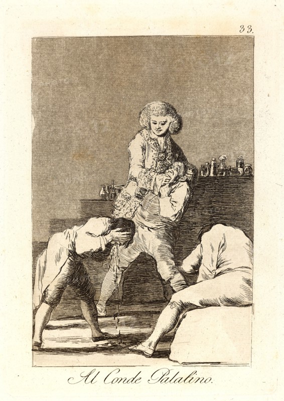 Francisco de Goya (Spanish, 1746-1828). Al Conde Palatino. (To the Count Palatine [or] Count of the Palate]), 1796-1797. From Los Caprichos, no. 33. Etching, aquatint, drypoint, and burin. Plate: 215 mm x 151 mm (8.46 in. x 5.94 in.).