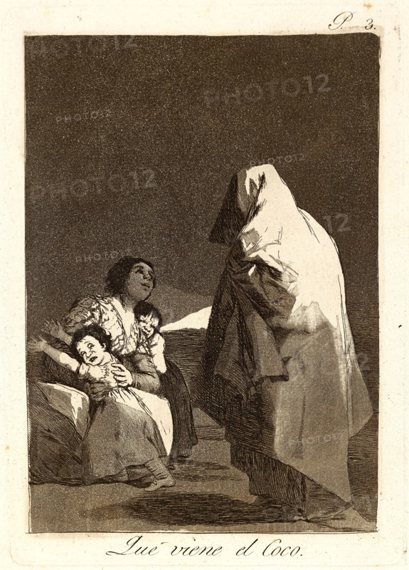 Francisco de Goya (Spanish, 1746-1828). Que viene el Coco. (Here comes the bogey-man.), 1796-1797. From Los Caprichos, no. 3. Etching and burnished aquatint. Plate: 215 mm x 150 mm (8.46 in. x 5.91 in.).