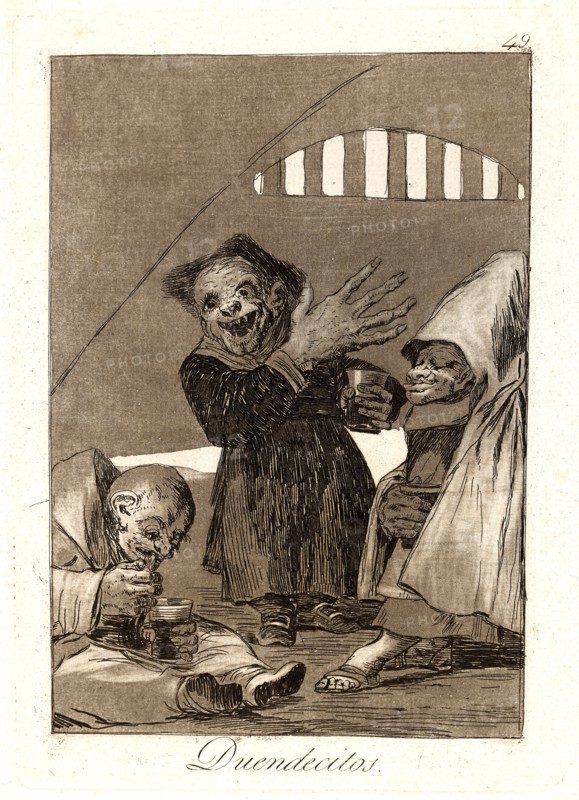 Francisco de Goya (Spanish, 1746-1828). Duendecitos. (Hobgoblins.), 1796-1797. From Los Caprichos, no. 49. Etching and burnished aquatint on cream laid paper. Plate: 215 mm x 150 mm (8.46 in. x 5.91 in.).