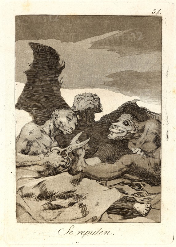 Francisco de Goya (Spanish, 1746-1828). Se repulen. (They spruce themselves up.), 1796-1797. From Los Caprichos, no. 51. Etching, burnished aquatint, and burin on cream laid paper. Plate: 210 mm x 150 mm (8.27 in. x 5.91 in.).