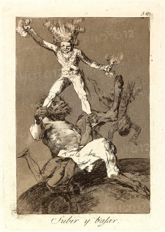 Francisco de Goya (Spanish, 1746-1828). Subir y bajar. (To rise and to fall.), 1796-1797. From Los Caprichos, no. 56. Etching and burnished aquatint on cream laid paper. Plate: 215 mm x 150 mm (8.46 in. x 5.91 in.).