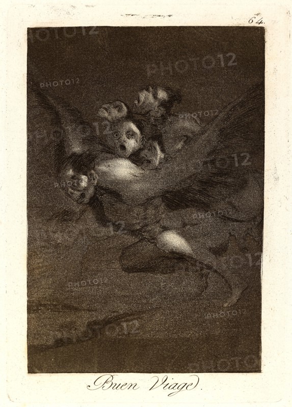 Francisco de Goya (Spanish, 1746-1828). Buen Viage. (Bon voyage.), 1796-1797. From Los Caprichos, no. 64. Etching, burnished aquatint, and burin on cream laid paper. Plate: 215 mm x 150 mm (8.46 in. x 5.91 in.).