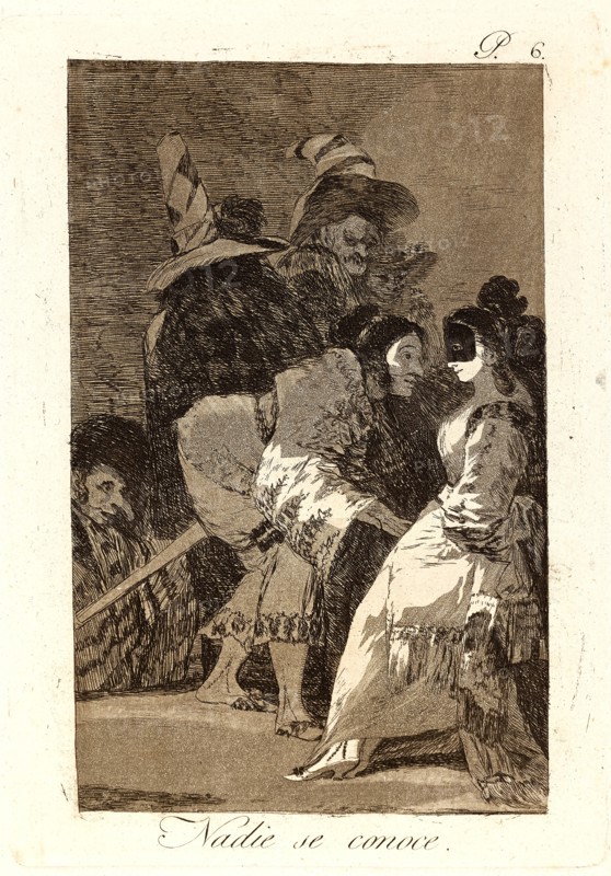 Francisco de Goya (Spanish, 1746-1828). Nadie se conoce. (Nobody knows himself.), 1796-1797. From Los Caprichos, no. 6. Etching and burnished aquatint. Plate: 215 mm x 151 mm (8.46 in. x 5.94 in.). First state.