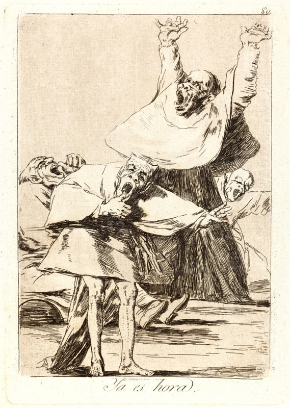 Francisco de Goya (Spanish, 1746-1828). Ya es hora. (It is time.), 1796-1797. From Los Caprichos, no. 80. Etching, burnished aquatint, drypoint, and burin on cream laid paper. Plate: 215 mm x 150 mm (8.46 in. x 5.91 in.).