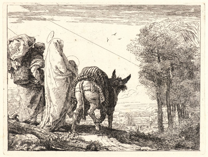 Giovanni Domenico Tiepolo (Italian, 1727 - 1804). The Flight with the Holy Family at the Left, 1750-1753. From Picturesque Ideas on the Flight Into Egypt. Etching on laid paper. Plate: 189 mm x 250 mm (7.44 in. x 9.84 in.).