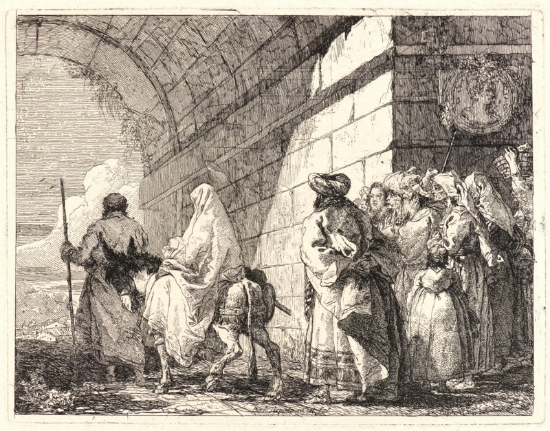 Giovanni Domenico Tiepolo (Italian, 1727 - 1804). The Holy Family Passes under a City Arch, 1750-1753. From Picturesque Ideas on the Flight Into Egypt. Etching on laid paper. Plate: 190 mm x 246 mm (7.48 in. x 9.69 in.).
