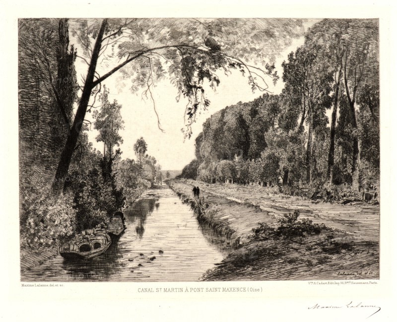 Maxime Lalanne (French, 1827 - 1886). St. Martin Canal at Saint Maxence Bridge (Canal St. Martin Ã  Pont Saint Maxence, Oise), 19th century. Etching.