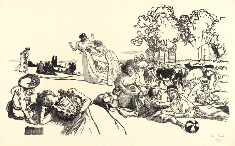 Auguste Louis LepÃ¨re (French, 1849 - 1918). Bucolique Moderne, 1901. Color woodcut on laid paper. Image: 260 mm x 420 mm (10.24 in. x 16.54 in.). Second of five states.