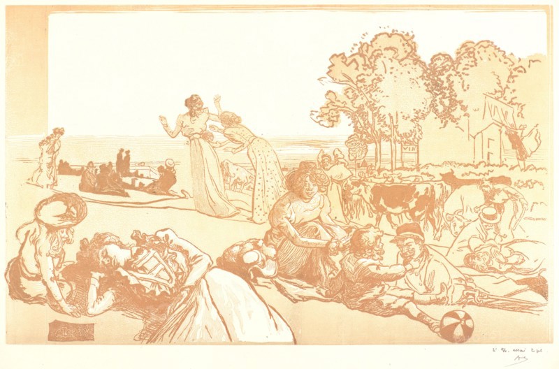 Auguste Louis LepÃ¨re (French, 1849 - 1918). Bucolique Moderne, 1901. Color woodcut, printed in brown and beige on wove paper. Image: 260 mm x 420 mm (10.24 in. x 16.54 in.). Second of five states.