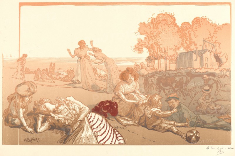 Auguste Louis LepÃ¨re (French, 1849 - 1918). Bucolique Moderne, 1901. Color woodcut on wove paper. Image: 260 mm x 420 mm (10.24 in. x 16.54 in.). Fourth of five states.