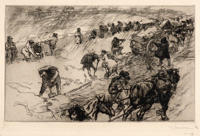 Auguste Louis LepÃ¨re (French, 1849 - 1918). Combat contre la Niege, quai aux Fleurs, 1890. Etching. First state.