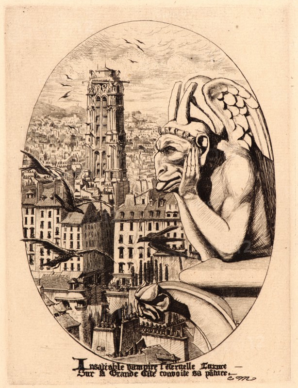 Edmond Gosselin (French, 19th century) after Charles Meryon (French, 1821 - 1868). Le Stryge, 1881. From Eaux-Fortes sur Paris d'aprÃ¨s C. Meryon. Etching.