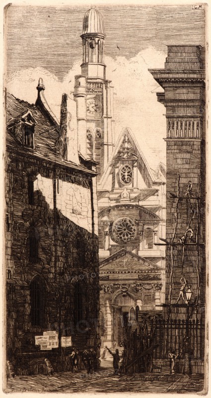 Edmond Gosselin (French, 19th century) after Charles Meryon (French, 1821 - 1868). St. Etienne du Mont, 1881. From Eaux- Fortes sur Paris d'aprÃ¨s C. Meryon. Etching.