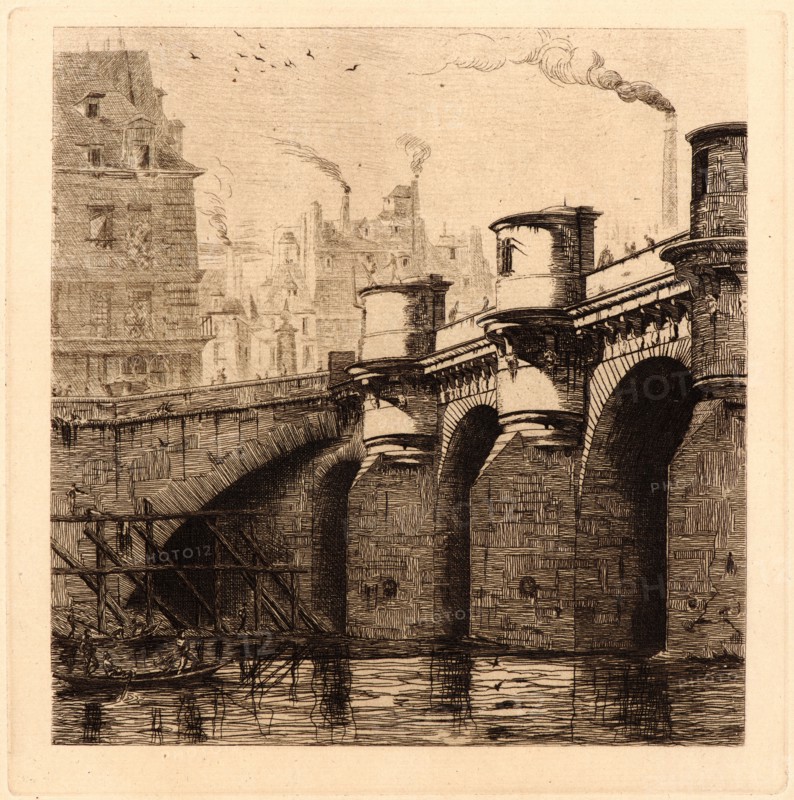 Edmond Gosselin (French, 19th century) after Charles Meryon (French, 1821 - 1868). Le Pont Neuf, 1881. From Eaux-Fortes sur Paris d'aprÃ¨s C. Meryon. Etching.