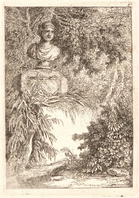 Hubert Robert (French, 1733 - 1808). The Bust, 1763-1764. From Evenings in Rome (Les Soirées de Rome). Etching on laid paper. Plate: 136 mm x 95 mm (5.35 in. x 3.74 in.). Second of three states.
