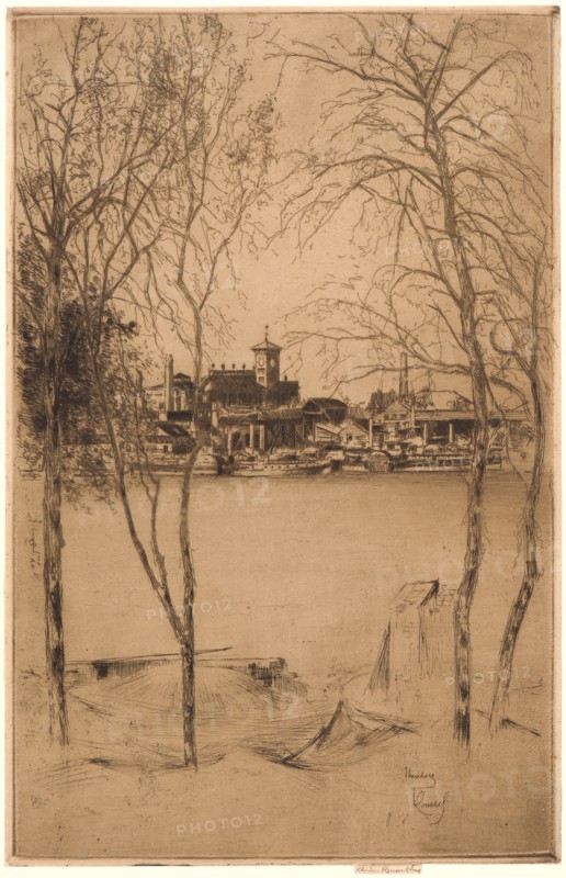 Théodore Roussel (French, 1847 - 1926). Laburnums in Battersea. Etching.