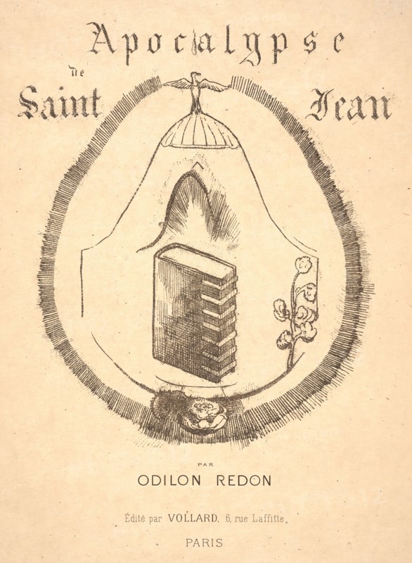 Odilon Redon (French, 1840 - 1916). Cover illustration for â€úApocalypse de Saint-Jean par Odilon Redonâ€ù, 1899. From Apocalypse de Saint-Jean par Odilon Redon. Lithograph on heavy brown wove paper. Sheet: 630 mm x 443 mm (24.8 in. x 17.44 in.).