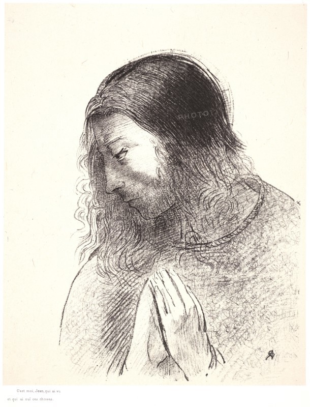Odilon Redon (French, 1840 - 1916). And I John saw these things, and heard them (C'est moi, Jean, qui ai vu et qui ai oui ces choses), 1899. From Apocalypse de Saint-Jean par Odilon Redon. Lithograph on thin grey wove chine collé on heavy wove paper. Image: 292 mm x 232 mm (11.5 in. x 9.13 in.).
