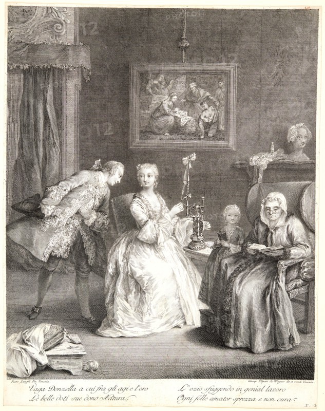 Charles Joseph Flipart (French, 1721-1797) after Pietro Longhi (Italian, ca. 1701 - 1785). The Declaration, ca. 1741-1745. Etching and engraving on laid paper. Sheet: 444 mm x 350 mm (17.48 in. x 13.78 in.).
