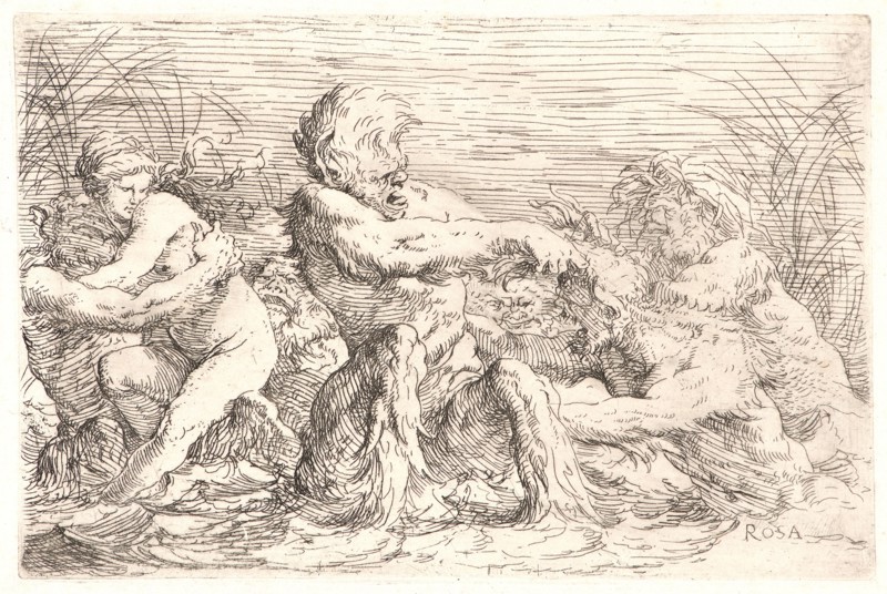 Salvator Rosa (Italian, 1615 - 1673). Combat of Tritons with Naiade, 17th century. Etching.