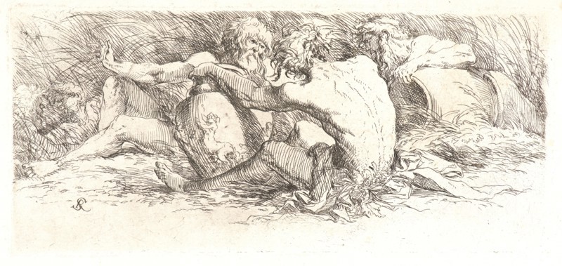 Salvator Rosa (Italian, 1615 - 1673). Three River Gods, 17th century. Etching.