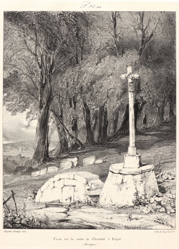 EugÃ¨ne Isabey (French, 1803 - 1886). Croix sÃ»r la Route de Clermont a Royal, 1831. From Voyages Pittoresques et Romantiques dans l'Ancienne France. Lithograph on India paper laid down.
