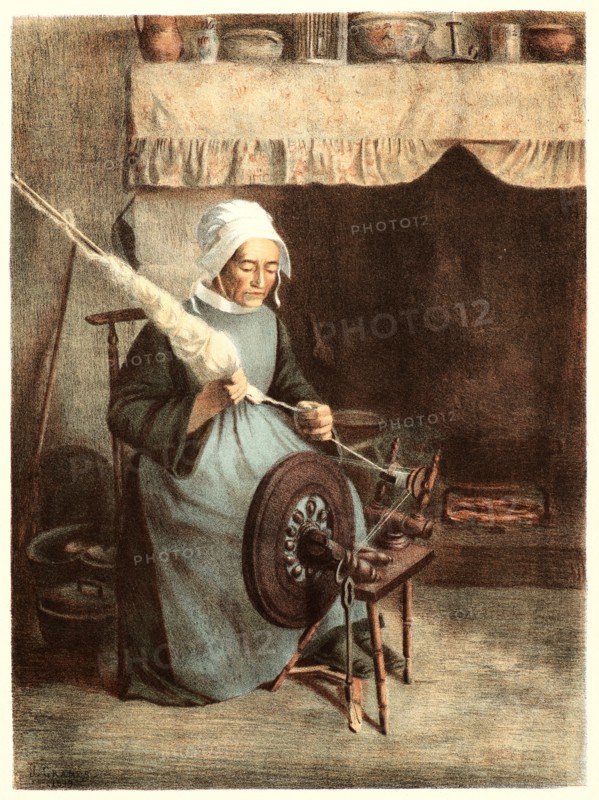 Jeanne Granes (French, active 19th century). L'Aieule (Woman Spinning), 1899. Color lithograph on wove paper. Sheet: 405 mm x 308 mm (15.94 in. x 12.13 in.).