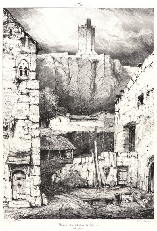EugÃ¨ne Isabey (French, 1803 - 1886). Donjon du Chateau de Polignac, 1830. From Voyages Pittoresques et Romantiques dans l'Ancienne France. Lithograph on India paper laid down.