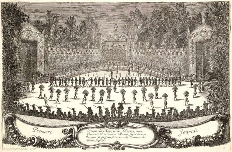 IsraÃ«l Silvestre (French, 1621-1691). Plate from â€úPremiere Journeeâ€ù, 17th century. From Les Plaisirs de l'Isle Enchantée, ou les Festes, et Divertissements du Roy, Ã  Ve. Engraving. Plate: 279 mm x 425 mm (10.98 in. x 16.73 in.).