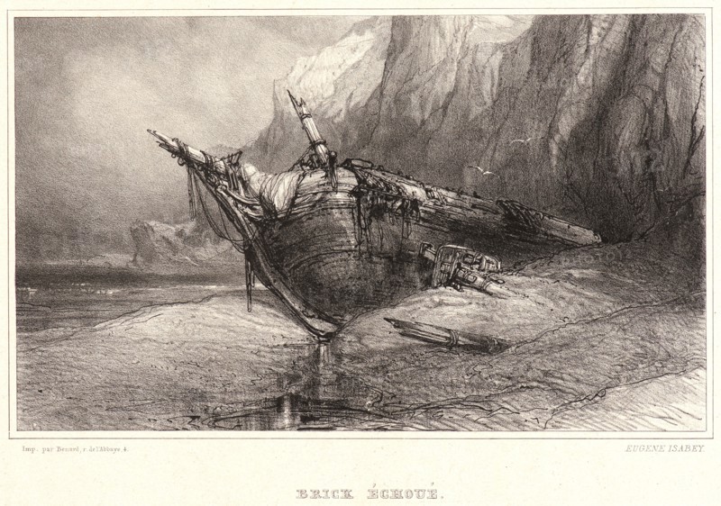 EugÃ¨ne Isabey (French, 1803 - 1886). Stranded Brig, 19th century. Lithograph. First of three states.