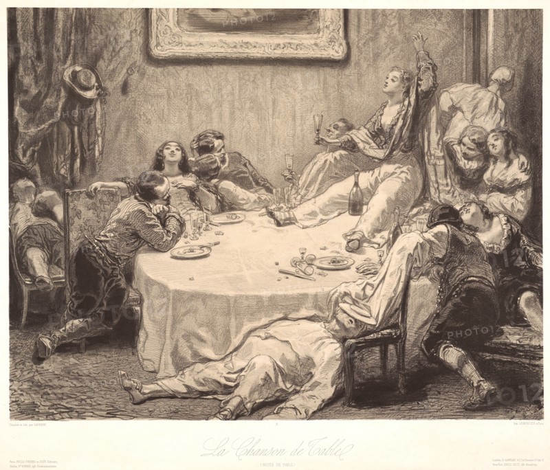 Paul Gavarni (aka Hippolyte-Guillaume-Sulpice Chevalier, French, 1804 - 1866). La Chanson de Table, 1852. Lithograph. Third state.