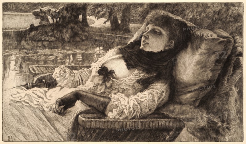 James Tissot (French, 1836 - 1902). Soiré d'Ãâté, 1881. Etching and drypoint on Van Gelder handmade laid paper. Plate: 280 mm x 320 mm (11.02 in. x 12.6 in.).