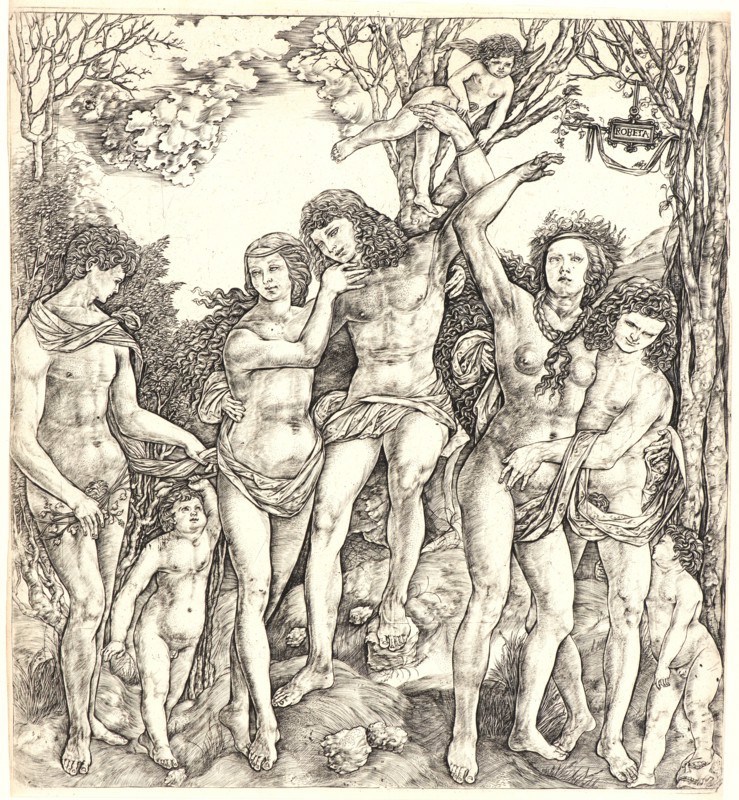 Cristofano Robetta (Italian, 1462 - ca. 1535). An Allegory of the Power of Love, after 1500. Engraving on laid paper. Plate: 300 mm x 280 mm (11.81 in. x 11.02 in.) (plate dimensions irregular, with height 300 mm. at left and 296 mm. at right, width 280 mm. at top and 274 mm. at bottom).
