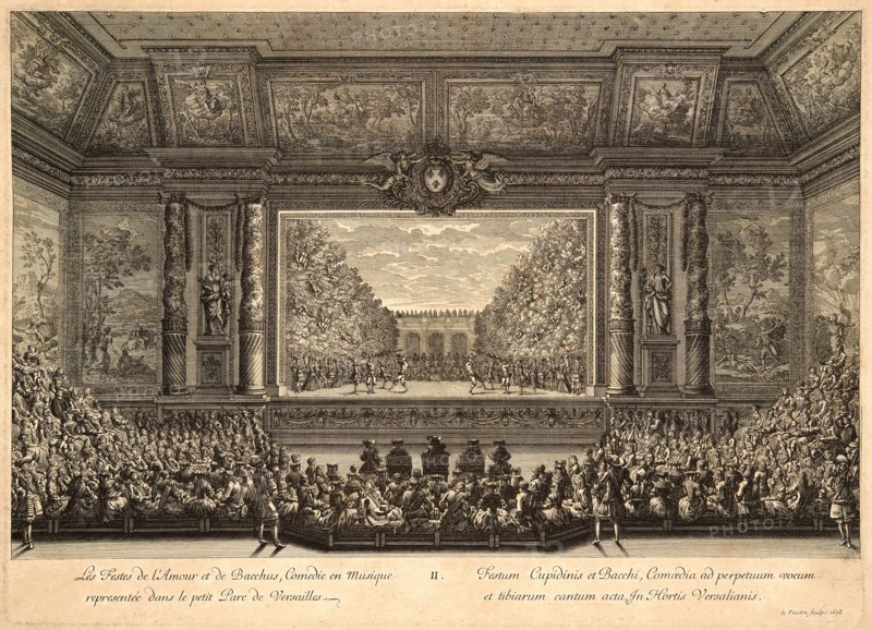 Jean Le Pautre (French, 1618-1682). Les festes de l'Amour et de Bacchus, Comedie en musique representée dans le petit Parc de Versailles, 1678. From Le Relation de la feste de Versailles du 18 Juillet 1668. Engraving.