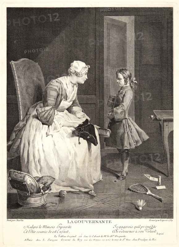 FrancÂ¸ois Bernard Lépicié (French, 1698-1755) after Jean-Siméon Chardin (French, 1699 - 1779). The Governess (La Governante), 1739. Etching and engraving on laid paper. Plate: 370 mm x 270 mm (14.57 in. x 10.63 in.). Only state.
