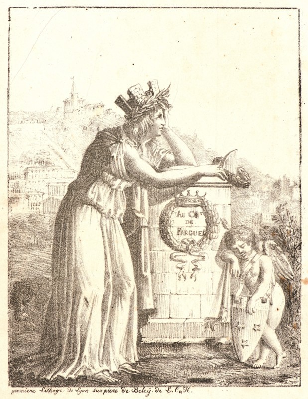 L. C. & H (French, active 19th century). Premiere Lithogr. de Lyon sur pierre de Beley de L. C. & H., 1815-1820. Lithograph on wove paper. Image: 225 mm x 173 mm (8.86 in. x 6.81 in.).