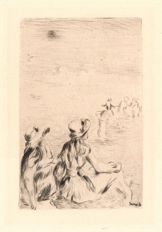 Pierre-Auguste Renoir (French, 1841 - 1919). Sur la plage, a Berneval, ca. 1892. Drypoint on cream wove paper. Plate: 121 mm x 76 mm (4.76 in. x 2.99 in.). Third of three states, restrike.