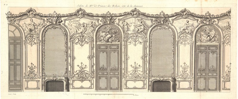 Auger Lucas (French, 1685 - 1765). Salon de Mgr. le Prince de Rohan, coté de la cheminée, 18th century. Etching on two sheets of laid paper pasted together. Plate: 295 mm x 743 mm (11.61 in. x 29.25 in.).