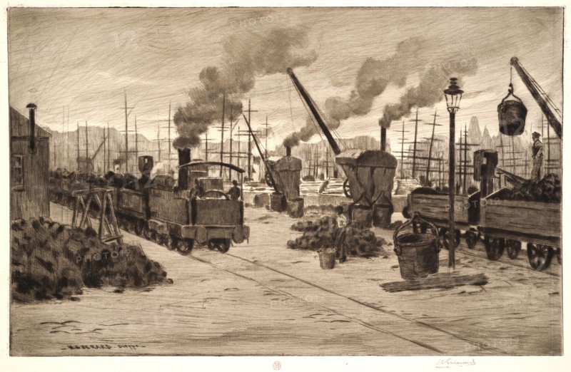 Henri Charles Guérard (French, 1846 - 1897). The Railway Station, Dieppe, 1896. Drypoint, aquatint, and roulette on laid paper. Plate: 298 mm x 475 mm (11.73 in. x 18.7 in.). Sixth of six states, final published state before title.