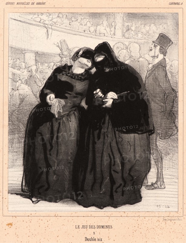Paul Gavarni (aka Hippolyte-Guillaume-Sulpice Chevalier, French, 1804 - 1866). Le Jeu des Dominos, 19th century. From Oeuvres Nouvelles de Gavarni. Lithograph.