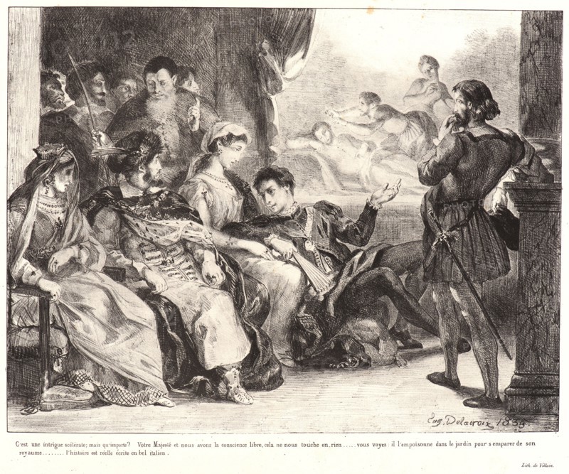 EugÃ¨ne Delacroix (French, 1798 - 1863). Hamlet: C'est une intrigue..., 1834- 1843. From Hamlet. Lithographs.