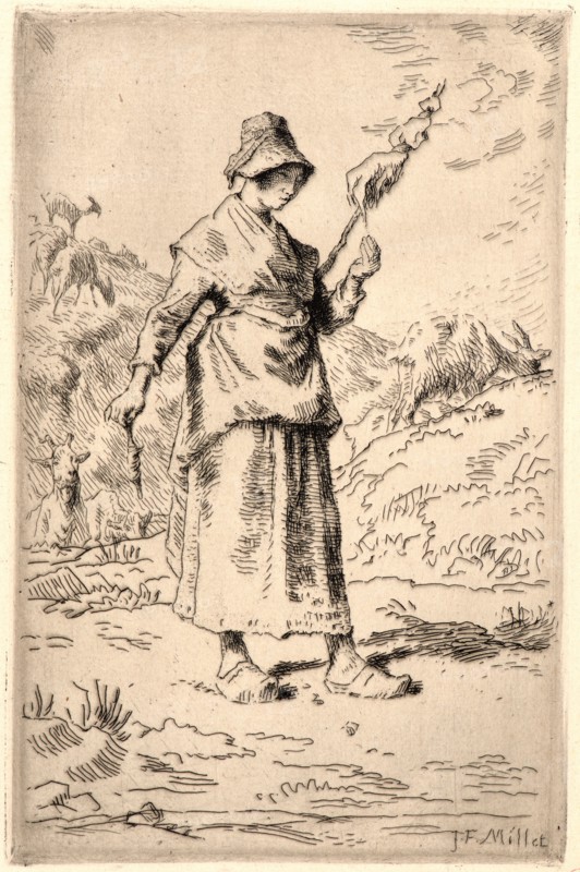 Jean-FranÃ§ois Millet (French, 1814 - 1875). The Spinner (La Fileuse Auvergnate), 1868-1869. Etching on laid paper. Plate: 202 mm x 131 mm (7.95 in. x 5.16 in.). Fourth of five states.