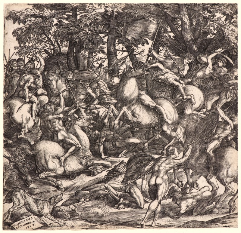Domenico Campagnola (Italian, 1500 - 1564). The Battle of Naked Men, 16th century. Engraving.