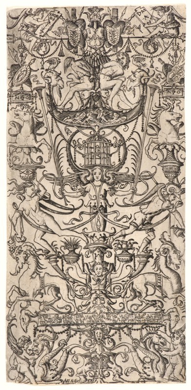 Nicoletto da Modena (Italian, active ca. 1500 â€ì ca. 1512). Ornament Panel with a Bird Cage, 16th century. Engraving.