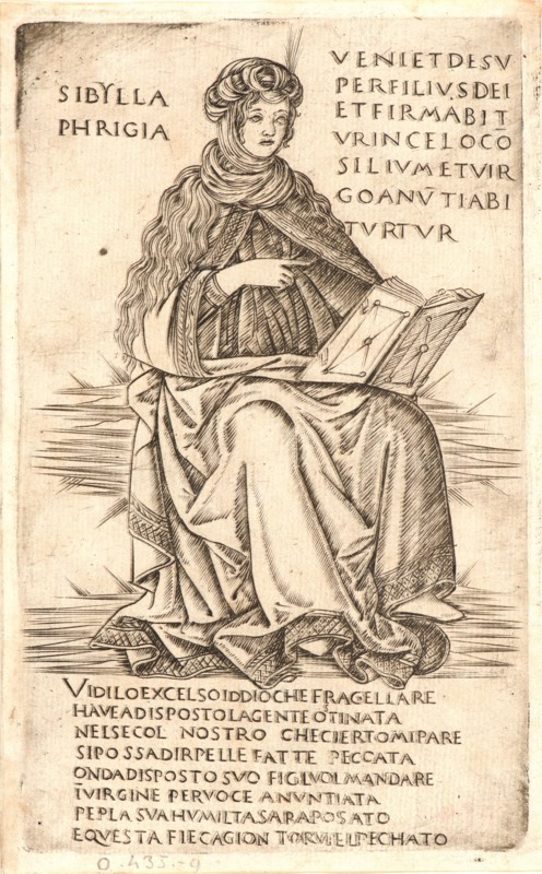 Anonymous (Italian). The Phrygian Sybil, after 1470. Engraving on laid paper. Plate: 175 mm x 106 mm (6.89 in. x 4.17 in.).