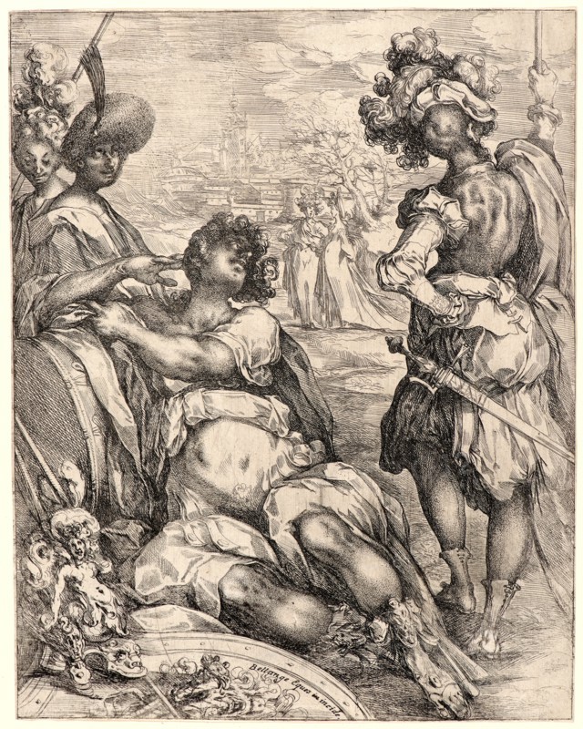 Jacques Bellange (French, 1594 - 1638). Military Figures outside a City, ca. 1615. Etching and engraving on white handmade laid paper. Plate: 277 mm x 217 mm (10.91 in. x 8.54 in.).